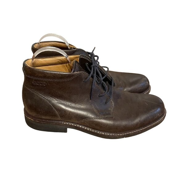 Ecco Men Size 43 US 9/9.5 Brown Leather Lace Up Chukka Ankle Boots - Picture 1 of 15